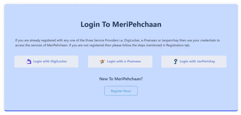 Meri Pehchan Portal Login and Registration Process